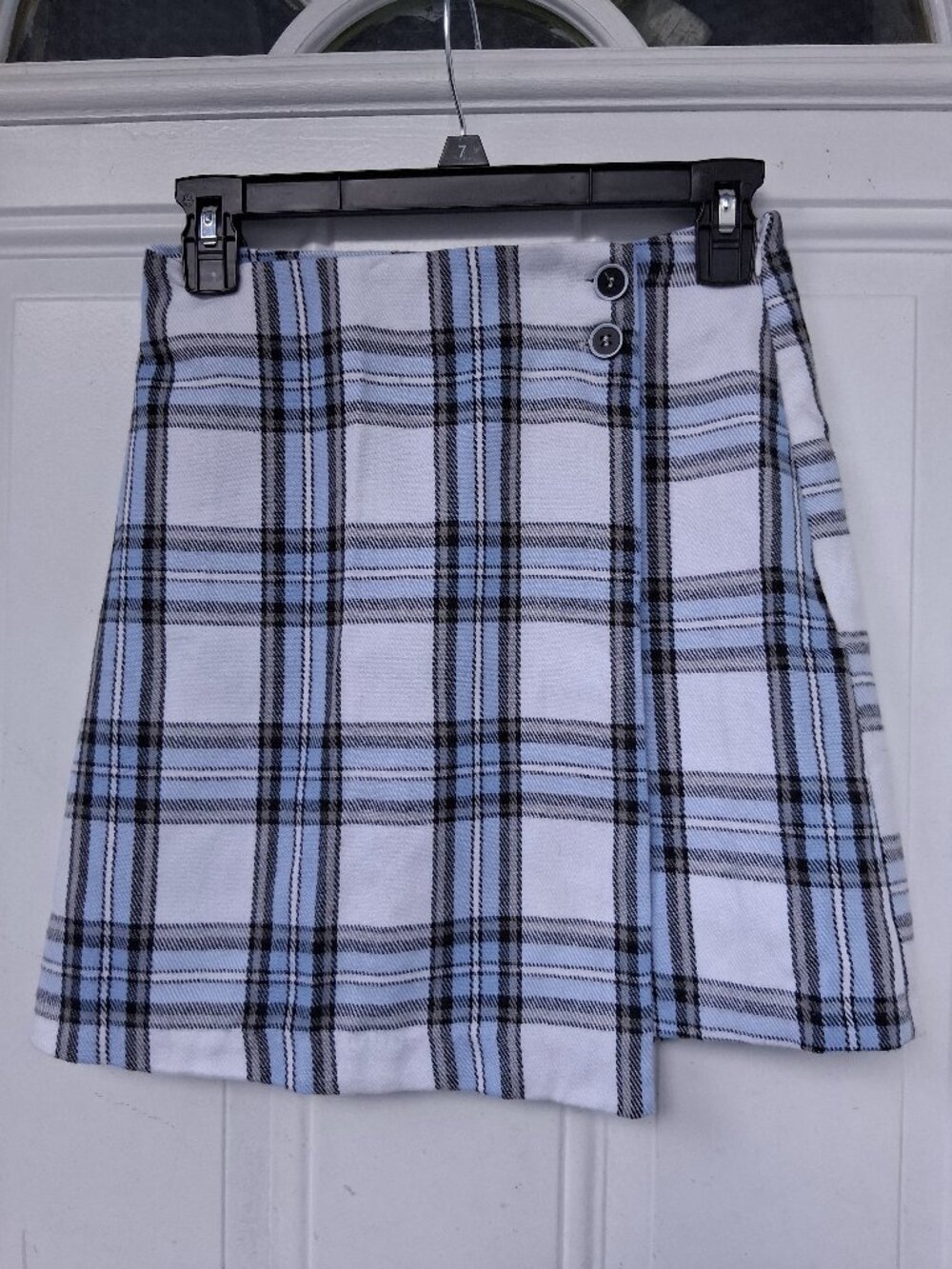 Plaid mini-skirt Light blue/white Size XS Blue Rain Polyester/Rayon
